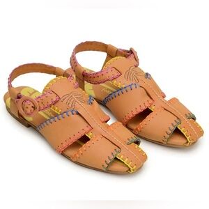 Farm Rio Women's Caramel Palm Tree Sandal Brown size 7.5 NWT